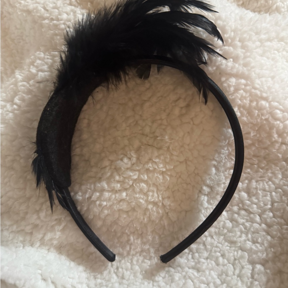 Vintage Elegant Black Feather with brown gems Headband